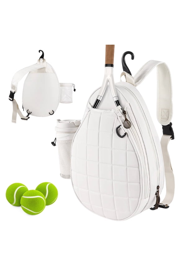 Multi-pocket Tennis Bag, Tennis Backpack for 2 Rackets, Quilted Crossbody Sling Bag, Waterproof Tennis Sling Backpack for Women and Men, Sports Pickleball Bag