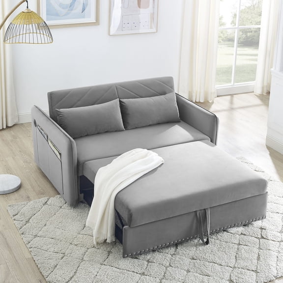 Multi - position adjustable pull - out sofa bed with headboard / Great for guests or kids, adds warmth to home