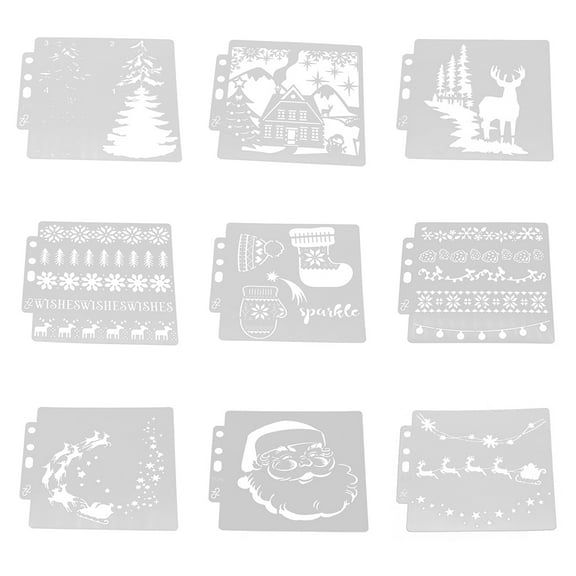 Multi-purpose Christmas Theme Painting Stencils Washable 3-ring Loose-leaf Graffiti Drawing Spraying Templates for Home