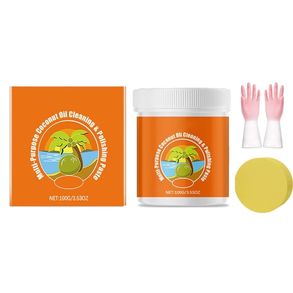 Multi-purpose Coconut Oil Cleaning & Polishing Paste, Coconut Oil Cleaning Paste, All-Purpose Coconuts Oils Cleanings Pastes for Kitchen, Tiles, Stainless Steel & Surfaces, Deep Cleaner (1PC)