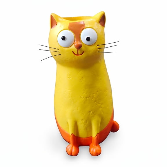 Multi-purpose Cute Cat Plants Pot Adorable Stylish Small Desktop Vase Aesthetic Resin Quirky Cat Planter Ideal Gift for Lovers & Home (Yellow)