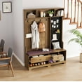 thumbnail image 1 of Multi-purpose Hallway Hall Tree with Removable Linen Cushioned Entryway Bench, Coat Rack, Storage Shelves, and DIY Pegboard,for Hallways, Living Room, Brown, 1 of 11