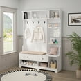 thumbnail image 1 of Multi-purpose Hallway Hall Tree with Removable Linen Cushioned Entryway Bench, Coat Rack, Storage Shelves, and DIY Pegboard,for Hallways, Living Room, White, 1 of 15