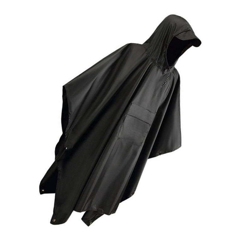 Multi-purpose Hooded Rain Poncho Waterproof Rain Jacket Rainwear for Men  Women Adults Outdoor Activities - Black