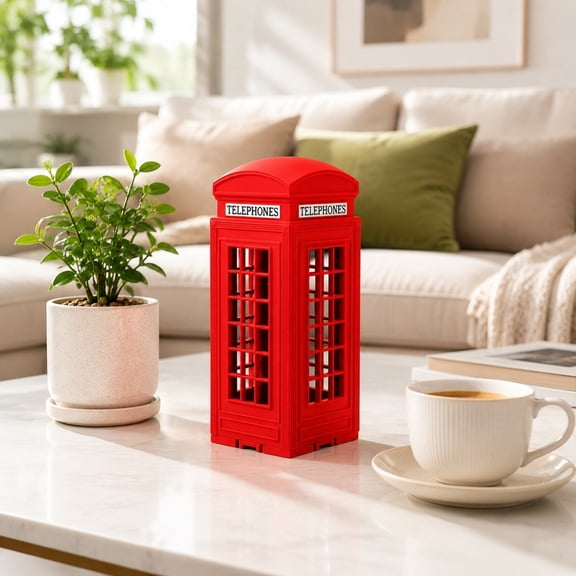 Multi-purpose Phone Stand Storage Box, London Red Telephone Booth Shaped Desk Organizer, Unique Retro Ornament For Home, Office, Study Desktop & Daily Stationery Arrangement