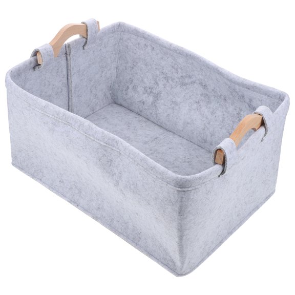 TOYMYTOY 1Pc Grey Felt Storage Basket for Living Room Bathroom and Closet Storage with Wood Handle