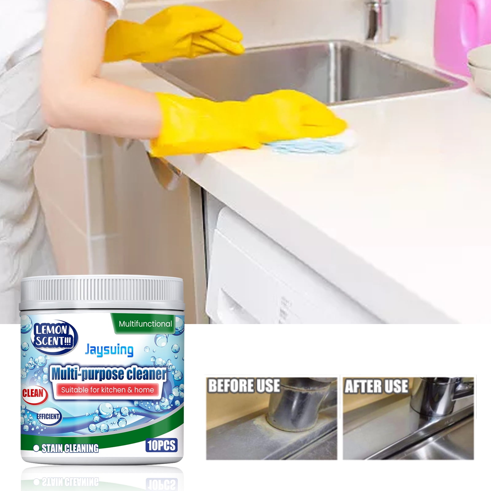 Multipurpose cleaning tablets for bathroom, kitchen and stove