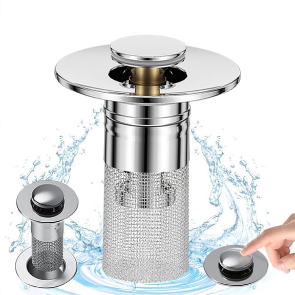 Multi-purpose drain hair catcher, portable shower drain hair plug, household essential, universal hair filter for sinks, bathtubs, and showers, stainless steel pop-up sink plug, anti-clogging basket