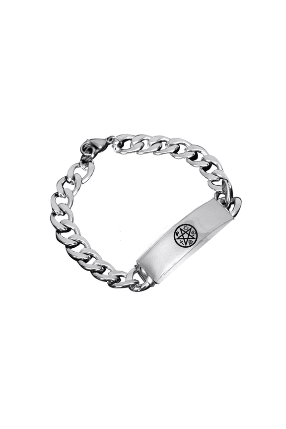 Multi-religious Amulet Pentacle Pentagram Bracelet Stainless Steel Triquetra Cross Star of David Yin Yang Om Symbol Curb Bracelet Chain for Men Women