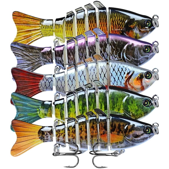 Multi-segmented Fish Swimbait Lure Set, 5PCS Slow Sinking Jointed Fishing Lures, Lifelike Hard Bionic Swim Baits for Bass, Trout