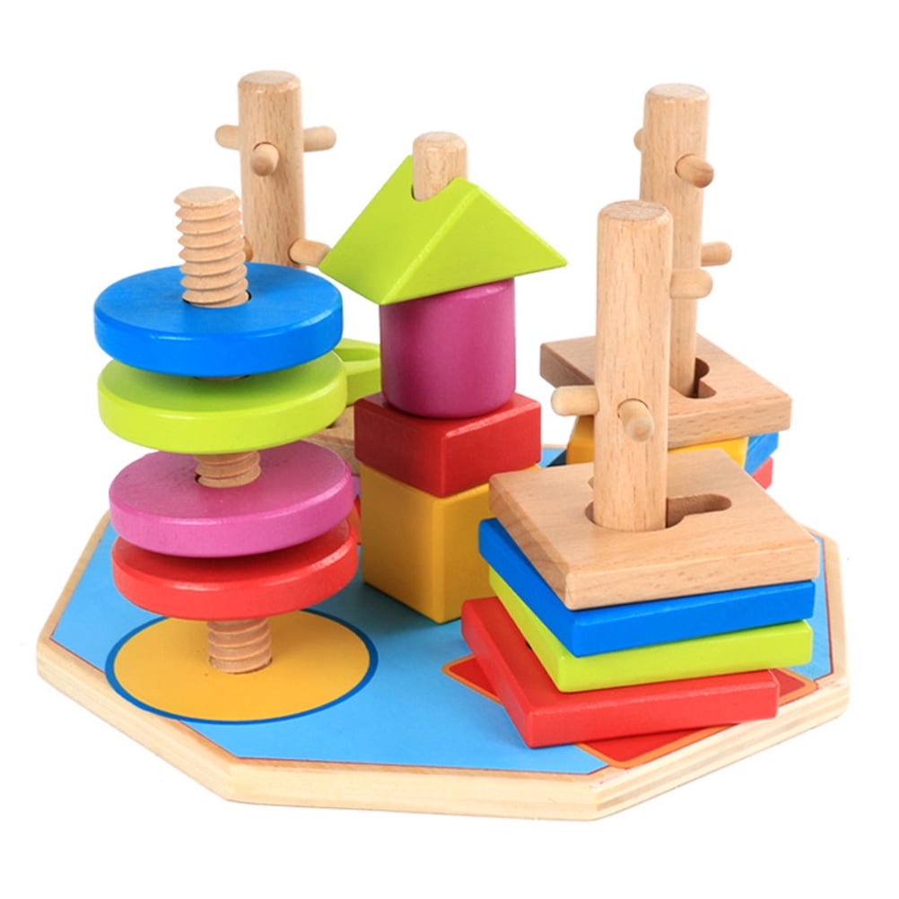 Multi-size Geometric Block Spiral Set Sorting Pillar Colours and Shapes ...