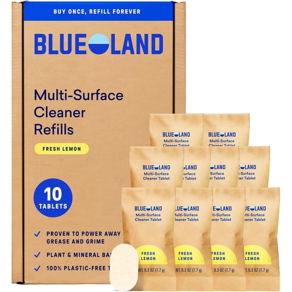 Multi-surface Cleaner, 10 Refill Tablets, Fresh Lemon Scent, All-Purpose, Eco-Friendly Cleaning Supplies, 10 x 24 Fl oz