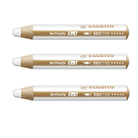 Multi-talented Pencil - STABILO Woody 3 in 1 Jumbo Pencil - White (880/100) - Pack of 3
