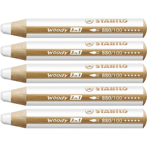 Multi-talented Pencil - STABILO Woody 3 in 1 Jumbo Pencil - White (880/100) - Pack of 5