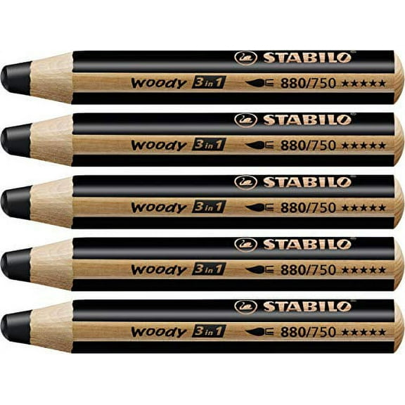 Multi-talented Pencil STABILO woody 3-in-1 box of 5 black