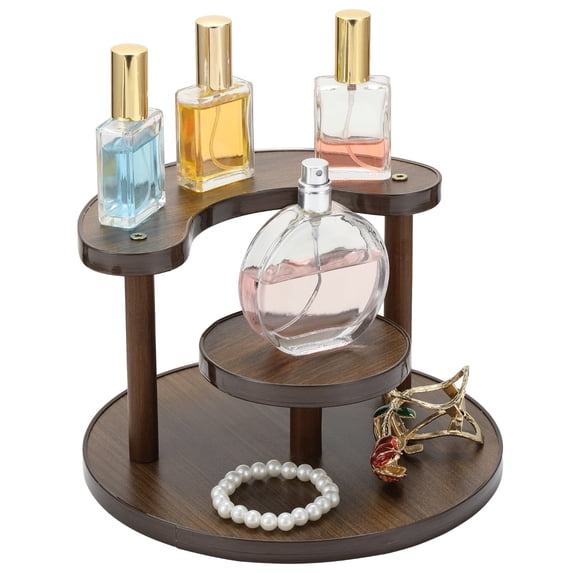 3-Tier Wooden Desktop Organizer, Vertical Space-Saving Makeup Perfume Coffee Mug Display Shelf, Bathroom Vinity Kitchen Storage Rack, Easy Assembly Wood Stand, 7.9 x 7.9 x 4.9 in