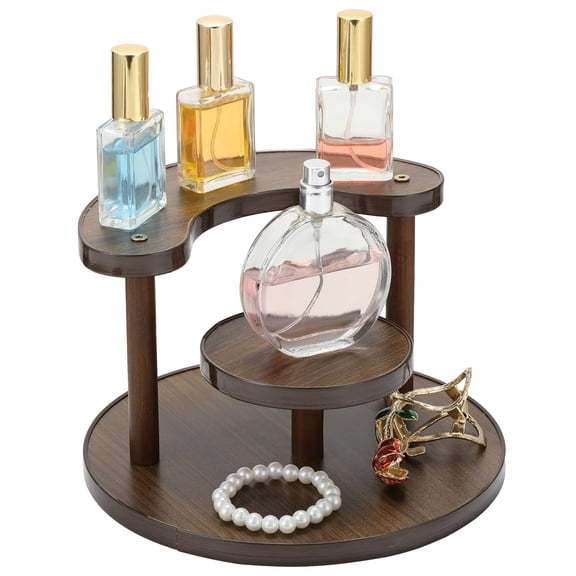 3-Tier Wooden Desktop Organizer, Vertical Space-Saving Makeup Perfume Coffee Mug Display Shelf, Bathroom Vinity Kitchen Storage Rack, Easy Assembly Wood Stand, 7.9 x 7.9 x 4.9 in