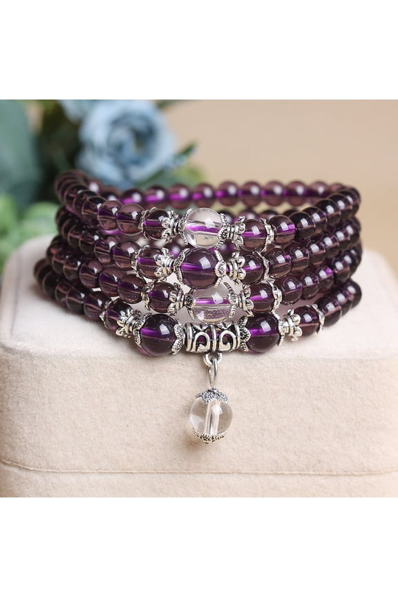 Womens Natural Amethyst Crystal Bracelet Multi-Turn Design Inherent Stone Bracelet Transparent Packaging Amethyst