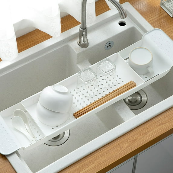 Multi-use Bathtub Tray Caddy Bath Tub Shelf Rack Tray Bathroom Holder Storage Organiser, Kitchen Dish Drying Rack Drainer Shelf, 21.7-30.7 inch Extendable