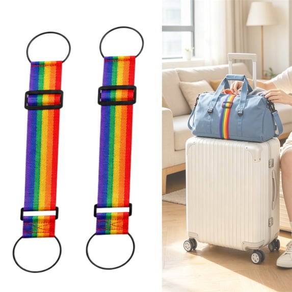 Multi-use Luggage Straps for Suitcases, GIXUSIL Rainbow Adjustable Elastic Luggage Connector Straps, Fastening Bag Strap Accessories for Travel Business Trips 2 Pcs