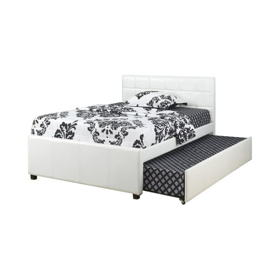 Multi utility Twin Bed With Trundle Squ Tufted Head Boards White