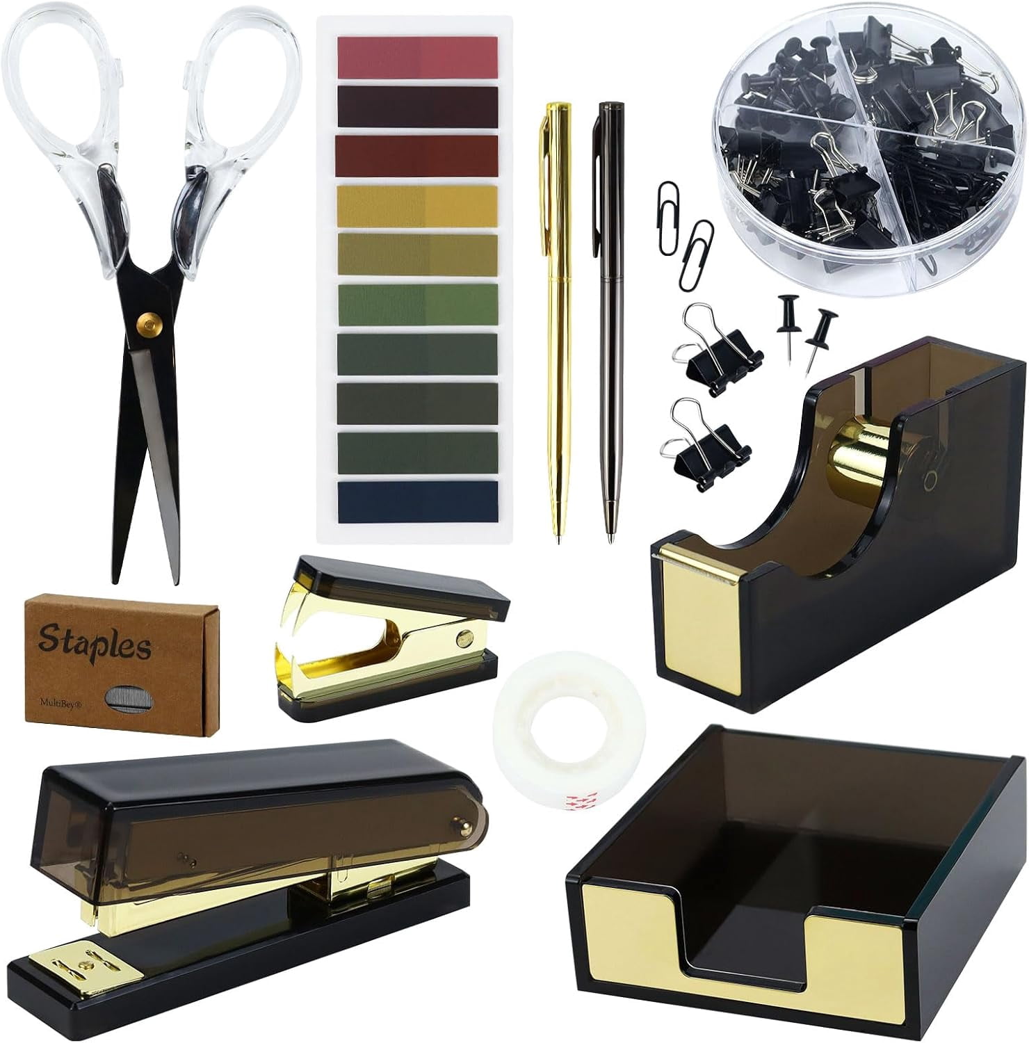 MultiBey Black Gold Acrylic Sticky Notes Holder Stapler and Tape ...