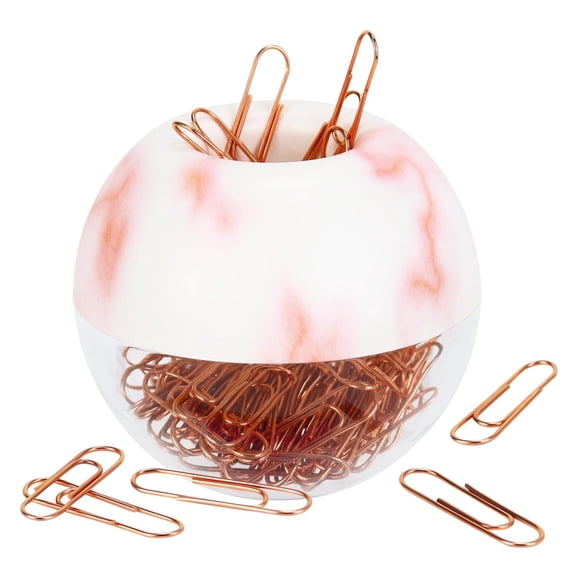 MultiBey Magnetic Paper Clip Holder, Marble Pink Paper Clip Dispenser for Desk, Round Cute Paperclip Organzier, 28mm, 100pcs Rose Gold Clips per Box (Pink Marble)