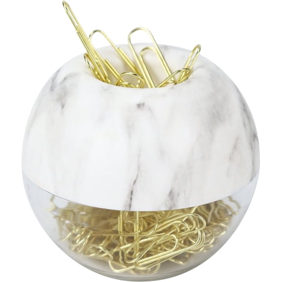 MultiBey Magnetic Paper Clip Holder, Marble Pink Paper Clip Dispenser for Desk, Round Cute Paperclip Organzier, 28mm, 100pcs Rose Gold Clips per Box (Pink Marble)