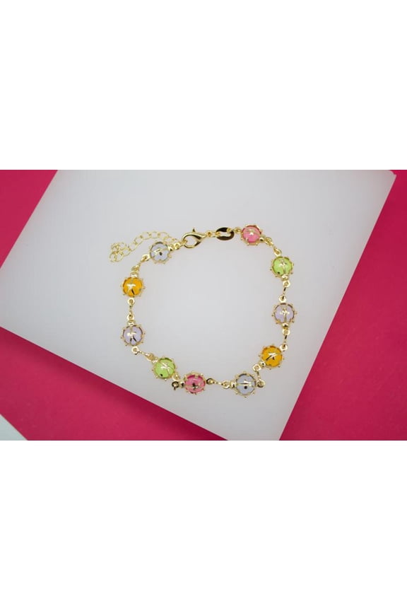 MultiColor CZ Lady Bug Charm Bracelet (I147)
