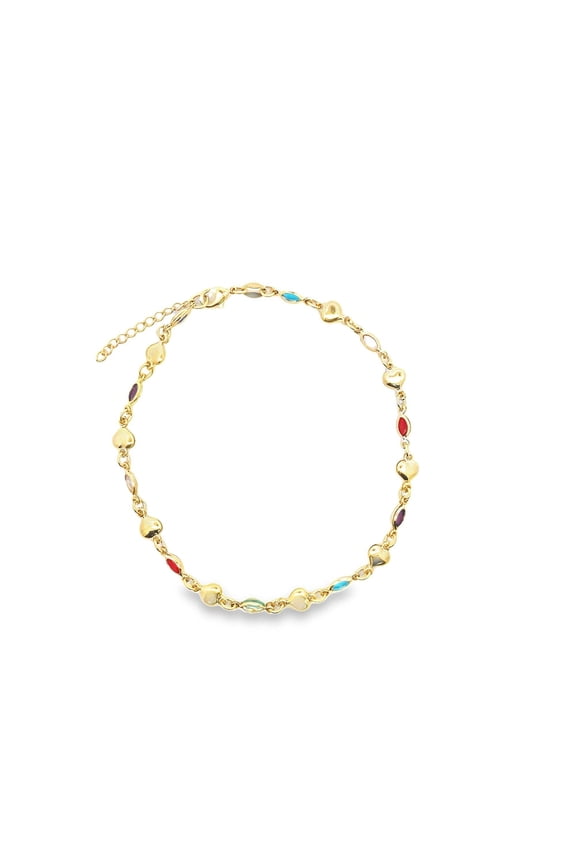 MultiColor CZ Stones With Heart Charms Bracelet