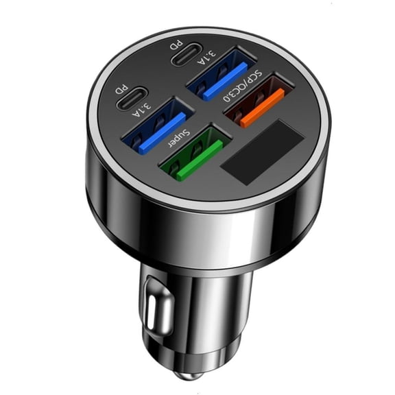 MultiDevice Car Charger 6Port Digital Voltages Display Safe Charging Adapter for Business Travel Car Phone Charger