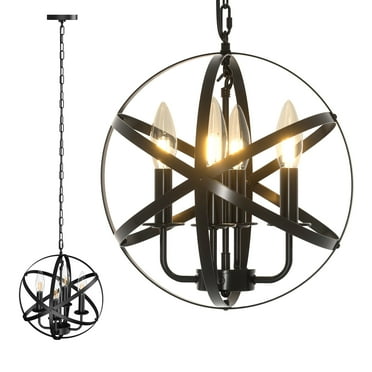 MultiEase 4 Lights Rustic Pendant Light Fixture, Black Pendant Lighting for Kitchen, Dining Room, Island, Foyer