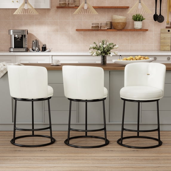 MultiHaven 25.8" Upholstered Swivel Bar Stool Set of 3,Counter Height Chair with Ergonomic Footrest for Kitchen Island - White PU Leather