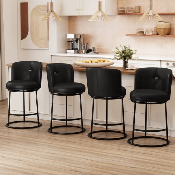 MultiHaven 25.8" Upholstered Swivel Bar Stool Set of 4,Counter Height Chair with Ergonomic Footrest for Kitchen Island - Black PU Leather
