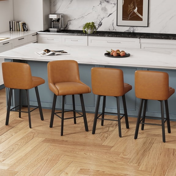 MultiHaven 26.1-Inch Bar Stools Set of 4,Swivel Counter Height Bar Stool with Back & Metal Legs,Fabric Island Chairs Suitable for Kitchen,Bar,Cafe - Whiskey Brown