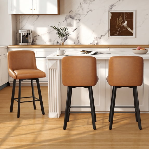 MultiHaven 26.1-Inch Bar Stools Set of 4,Swivel Counter Height Bar Stool with Back & Metal Legs,Fabric Island Chairs Suitable for Kitchen,Bar,Cafe - Whiskey Brown
