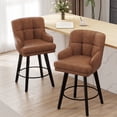 thumbnail image 1 of MultiHaven 26.2-Inch Bar Stools Set of 2,Swivel Counter Height Bar Stool with Plaid Back & Armrests,Solid Wood Legs PU Leather Kitchen Chairs for Bar,Cafe - Brown, 1 of 10