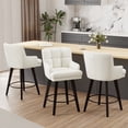 thumbnail image 1 of MultiHaven 26.2-Inch Bar Stools Set of 3,Swivel Counter Height Bar Stool with Plaid Back & Armrests,Solid Wood Legs PU Leather Kitchen Chairs for Bar,Cafe - White, 1 of 10