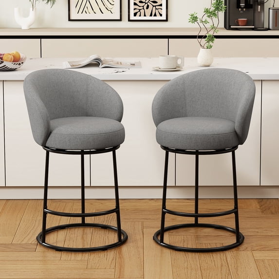 MultiHaven 26.7" Upholstered Swivel Bar Stool Set of 2 with Back,Modern Counter Height Chair for Kitchen Island - Mid Grey Fabric