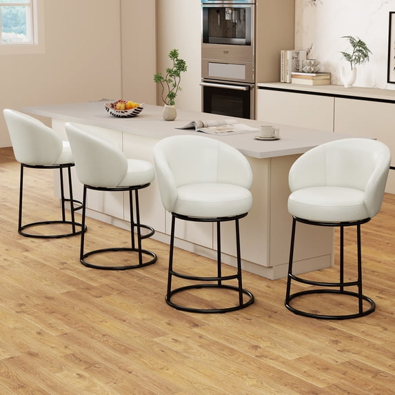 MultiHaven 26.7" Upholstered Swivel Bar Stool Set of 4 with Back,Modern Counter Height Chair for Kitchen Island - White PU Leather