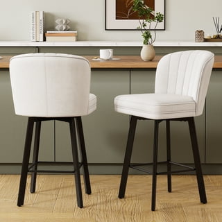 MultiHaven 26'' Shell Back Bar Stools Set of 2,Swivel Counter Height Fabric Chairs for Kitchen Island,Cafe - Beige