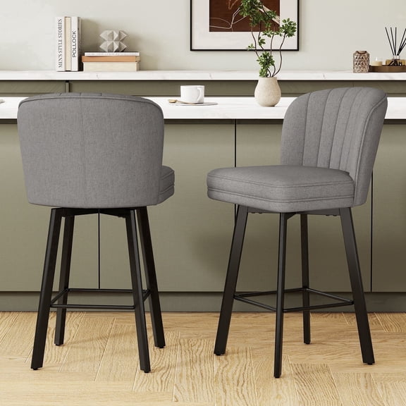 MultiHaven 26'' Shell Back Bar Stools Set of 2,Swivel Counter Height Fabric Chairs for Kitchen Island,Cafe - Mid Grey