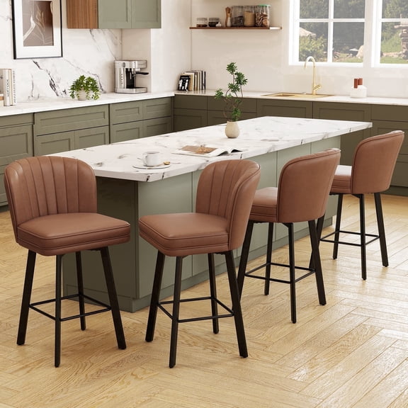 MultiHaven 26'' Shell Back Bar Stools Set of 4,Swivel Counter Height PU Leather Chairs for Kitchen Island,Cafe - Dark Brown