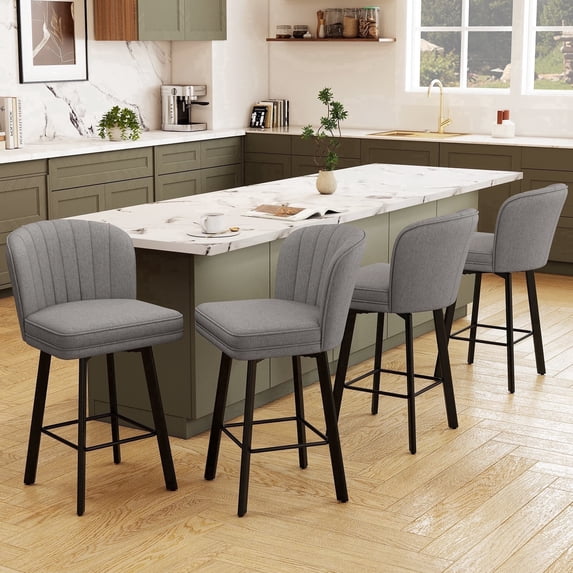 MultiHaven 26'' Shell Back Bar Stools Set of 4,Swivel Counter Height Fabric Chairs for Kitchen Island,Cafe - Mid Grey