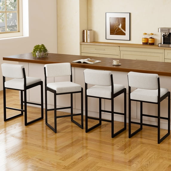 MultiHaven 26" Counter Height Bar Stools Set of 4,Modern Upholstered Stool with Thick Back & Seat for Kitchen Island,Bar,Cafe - Beige Fabric