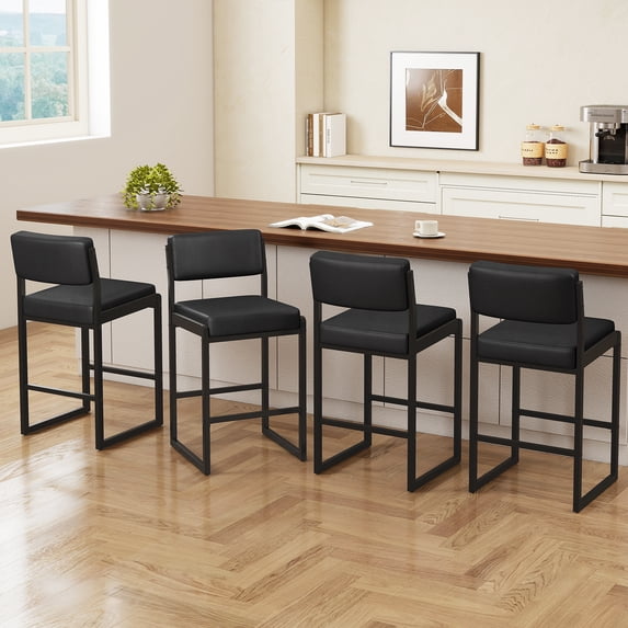 MultiHaven 26" Counter Height Bar Stools Set of 4,Modern Upholstered Stool with Thick Back & Seat for Kitchen Island,Bar,Cafe - Black PU