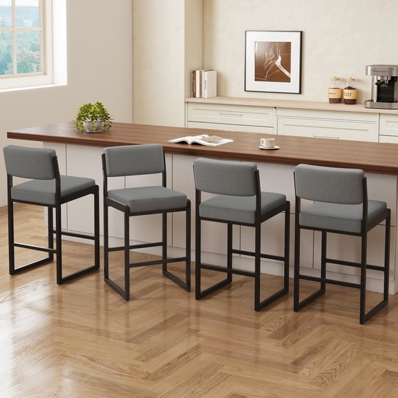 MultiHaven 26" Counter Height Bar Stools Set of 4,Modern Upholstered Stool with Thick Back & Seat for Kitchen Island,Bar,Cafe - Dark Grey Fabric
