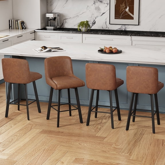 MultiHaven 26.1-Inch Bar Stools Set of 4,Swivel Counter Height Bar Stool with Back & Metal Legs,PU Leather Island Chairs Suitable for Kitchen,Bar,Cafe - Brown