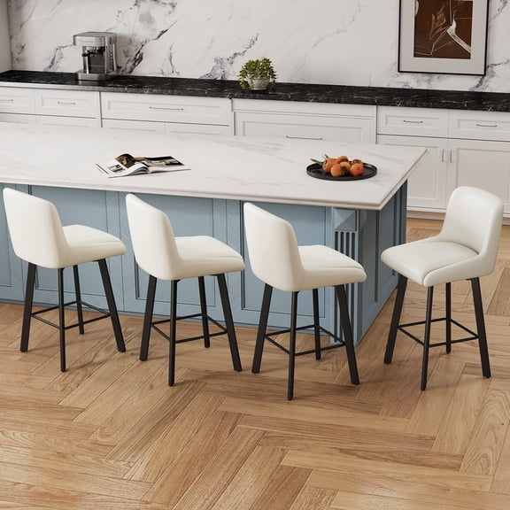 MultiHaven 26.1-Inch Bar Stools Set of 4,Swivel Counter Height Bar Stool with Back & Metal Legs,PU Leather Island Chairs Suitable for Kitchen,Bar,Cafe - White