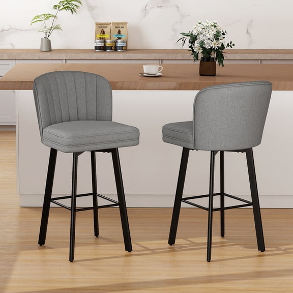 MultiHaven 30" Shell Back Bar Stools Set of 2,Swivel Counter Height Fabric Chairs with Metal Legs for Kitchen Island,Bar,Cafe - Mid Grey